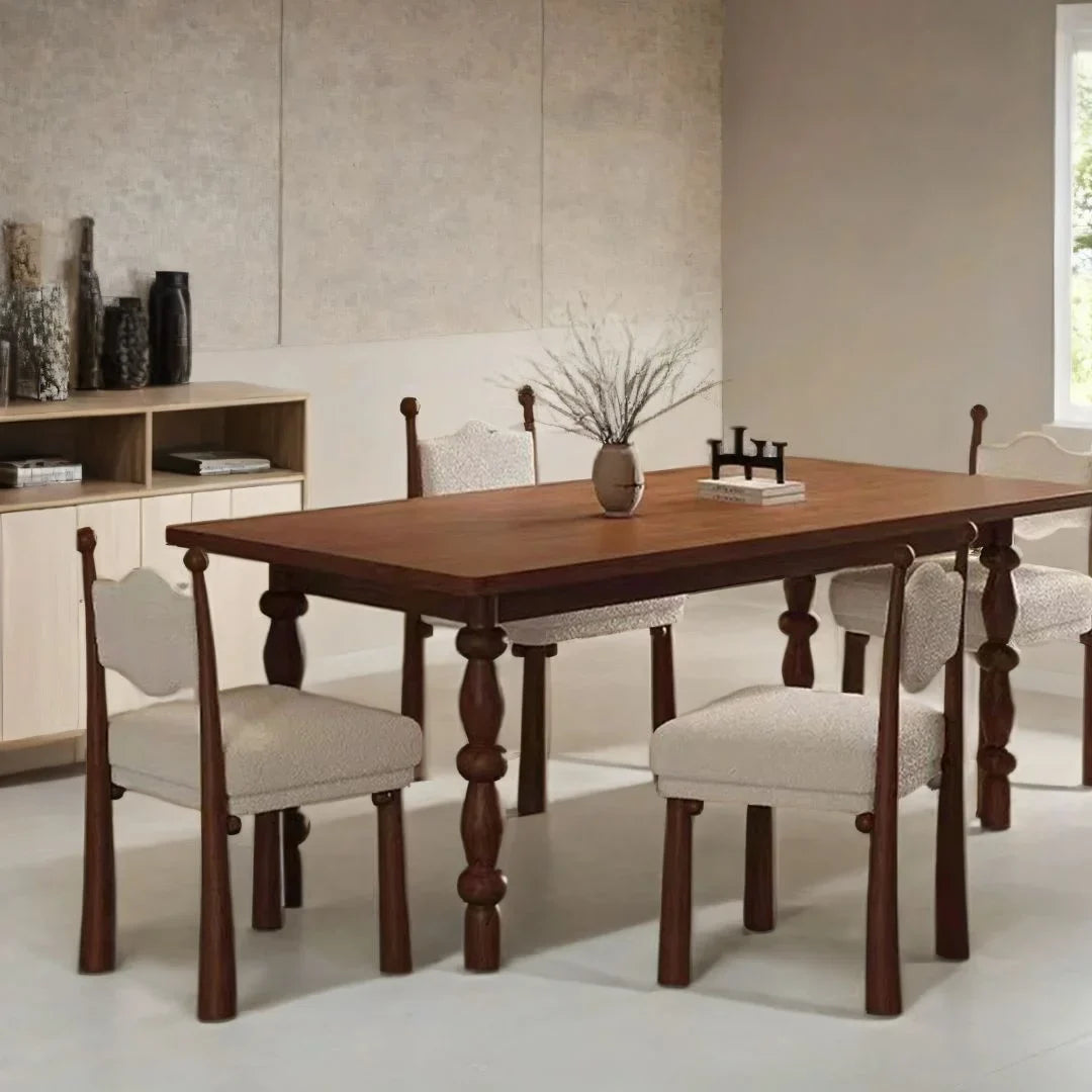 ModernaEra Mid Century Solid Wood Dining Set with Boucle Chairs – Versatile 4 & 6 Seater by RIVO HOMES