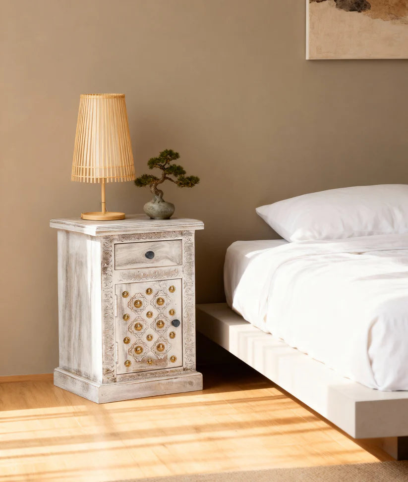  distress white bedside table