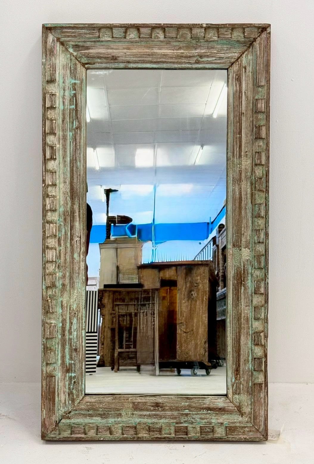Distressed Old Wood Frame Mirror – Vintage Mirror Frame with Rustic Green-Gray FinishDistressed Old Wood Frame Mirror – Vintage Mirror Frame with Rustic Green-Gray Finish - RIVO HOMES