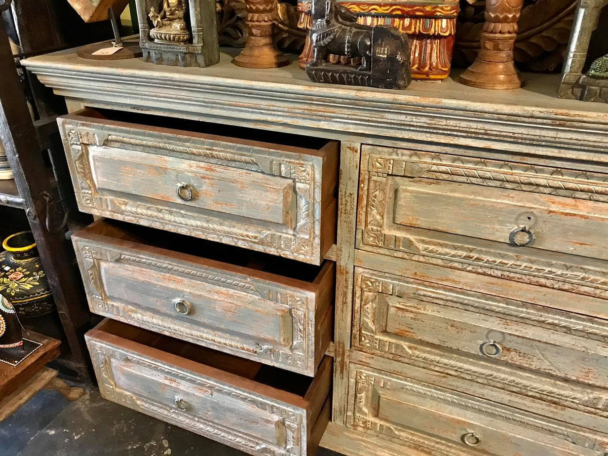 distressed blue dresser