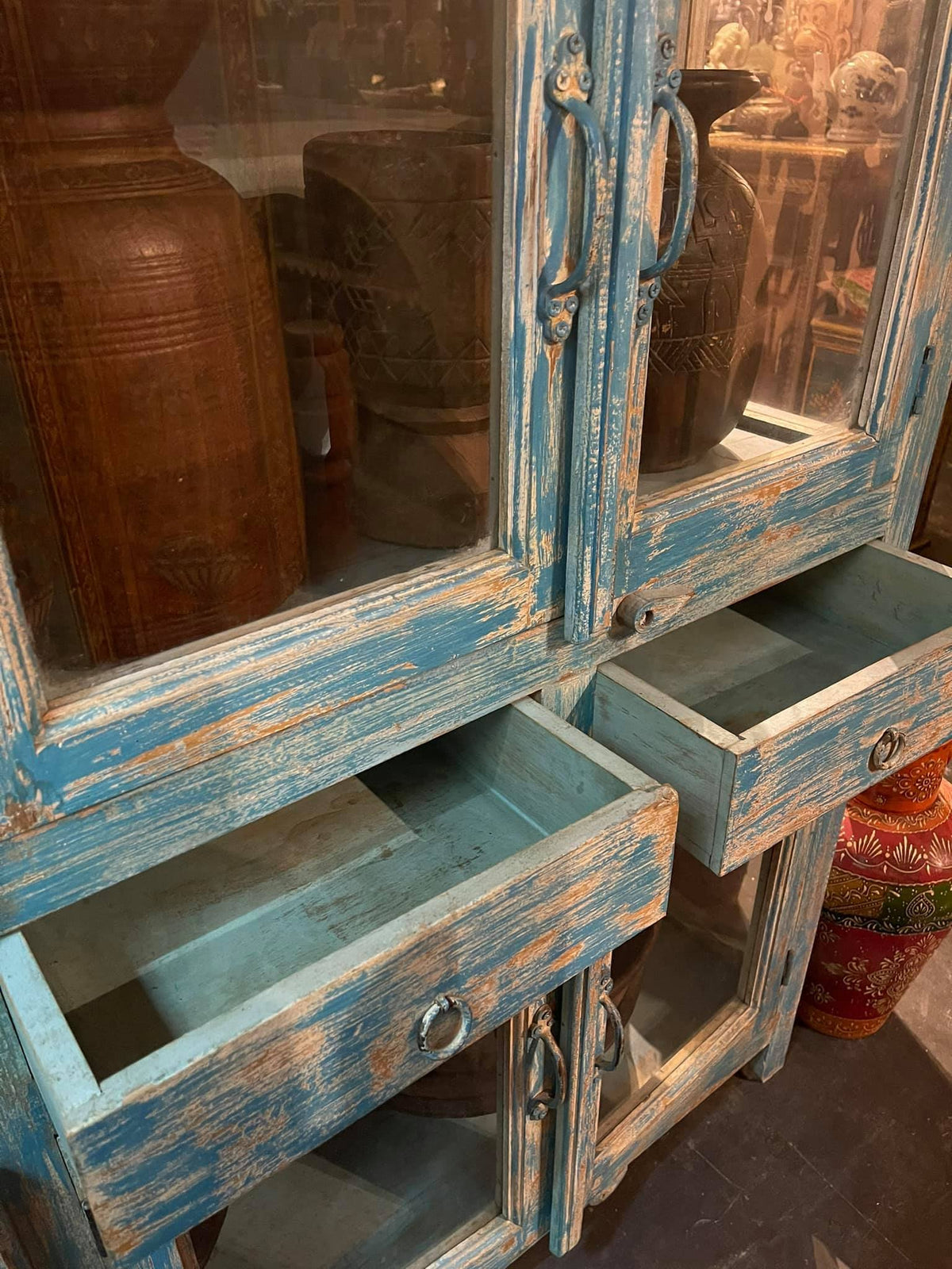 distressed blue sideboard