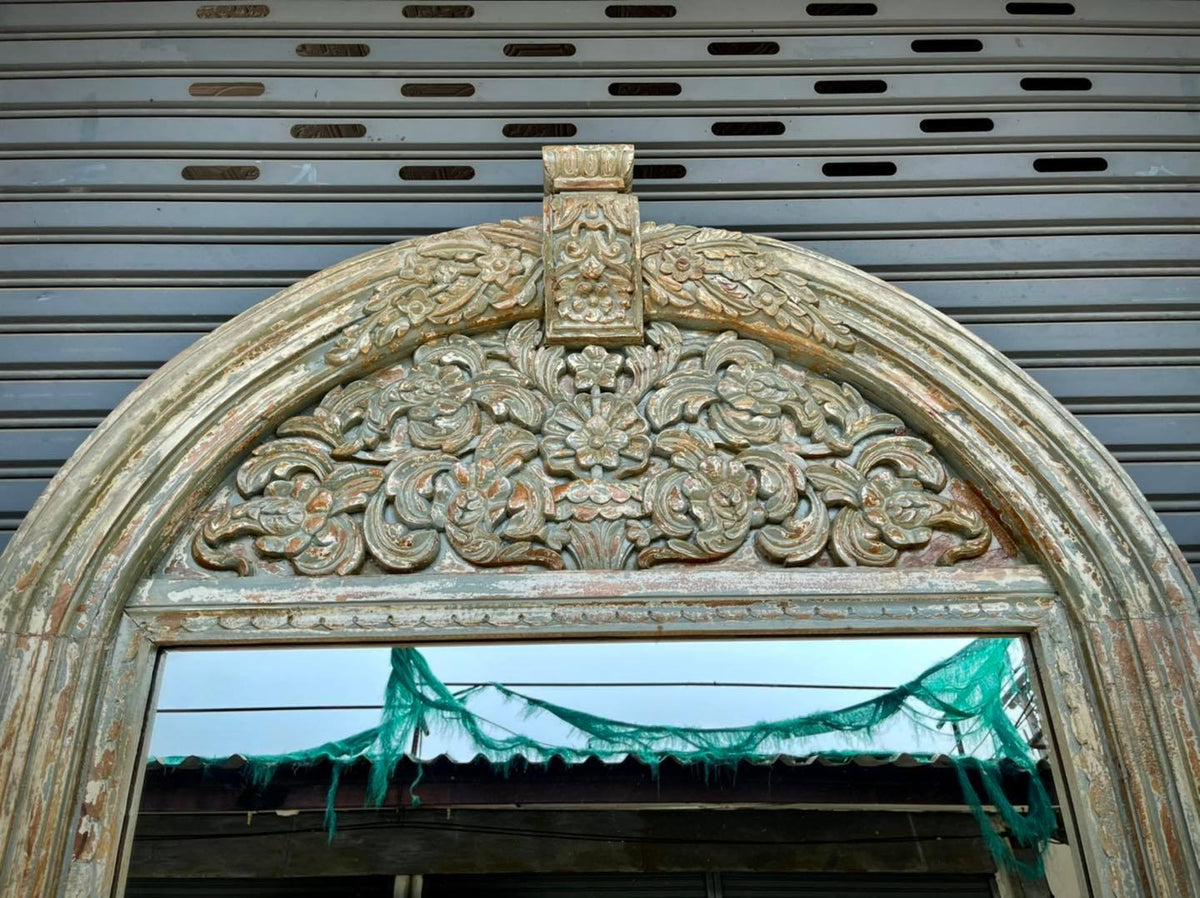 distressed gray arch mirror