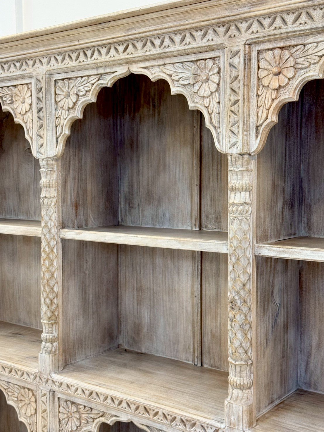distressed white bookcase