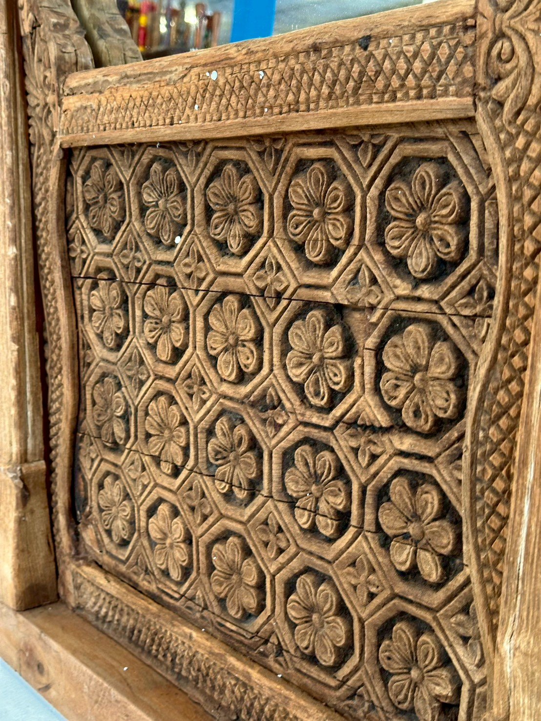 Double Frame Mirror – Large Mirror Frame with Hand-Carved Jali Wood Design W175 x D4 x H203 cm - RIVO HOMES