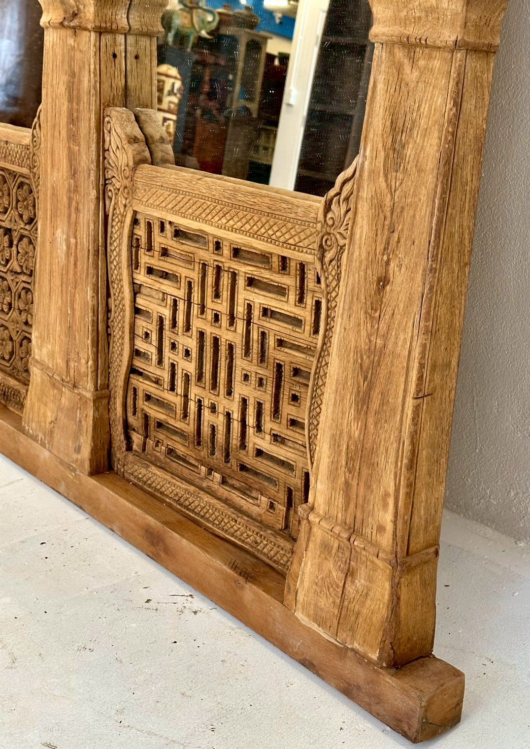 Double Frame Mirror – Large Mirror Frame with Hand-Carved Jali Wood Design W175 x D4 x H203 cm - RIVO HOMES