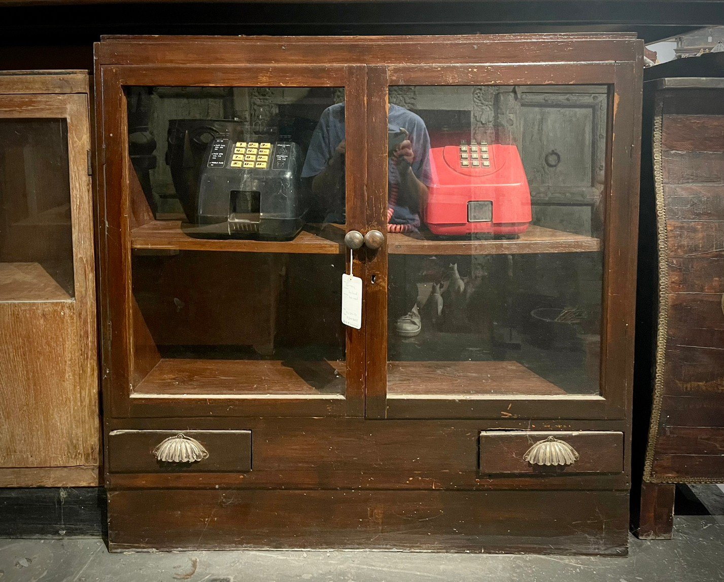 Double Glass Panel Doors Cabinet – Wooden Cabinets with Glass W75 x D30 x H83 cm - RIVO HOMES