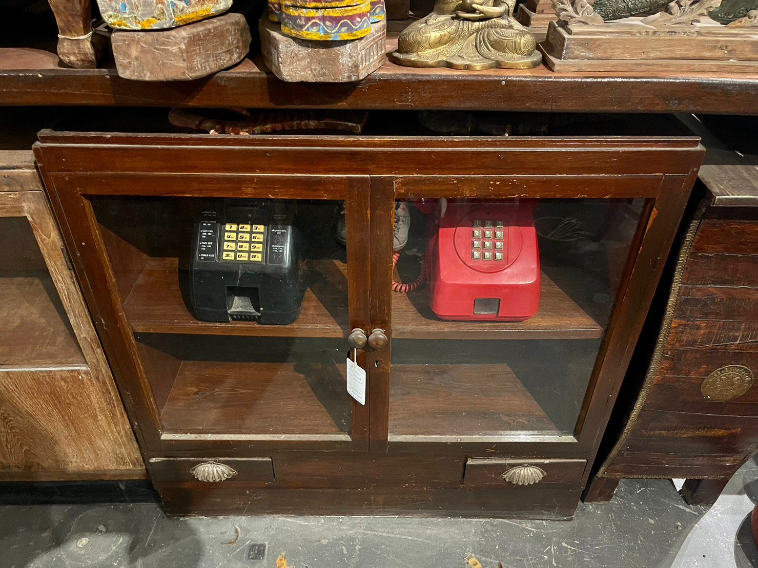 Double Glass Panel Doors Cabinet – Wooden Cabinets with Glass W75 x D30 x H83 cm - RIVO HOMES