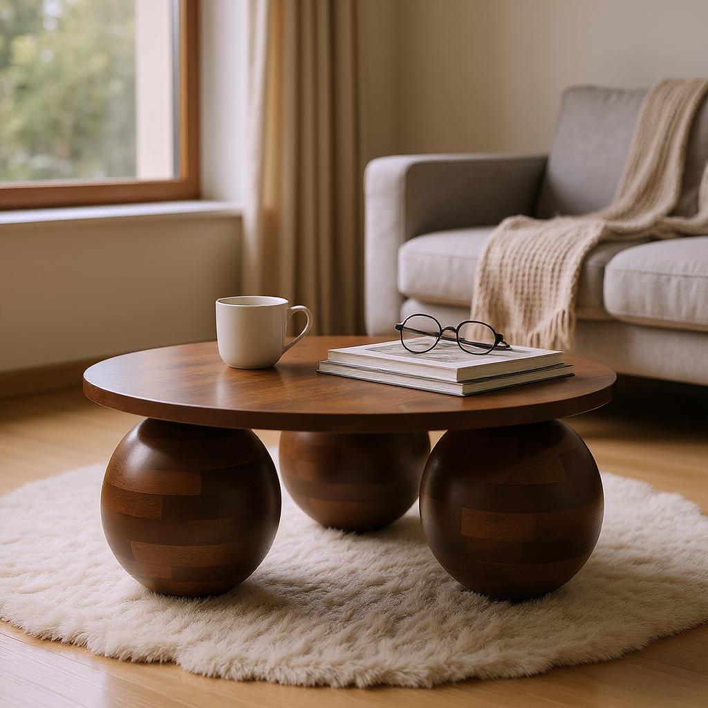Orb Round Coffee Table | Handcrafted Mango Wood Living Room Centerpiece | RIVO HOMES