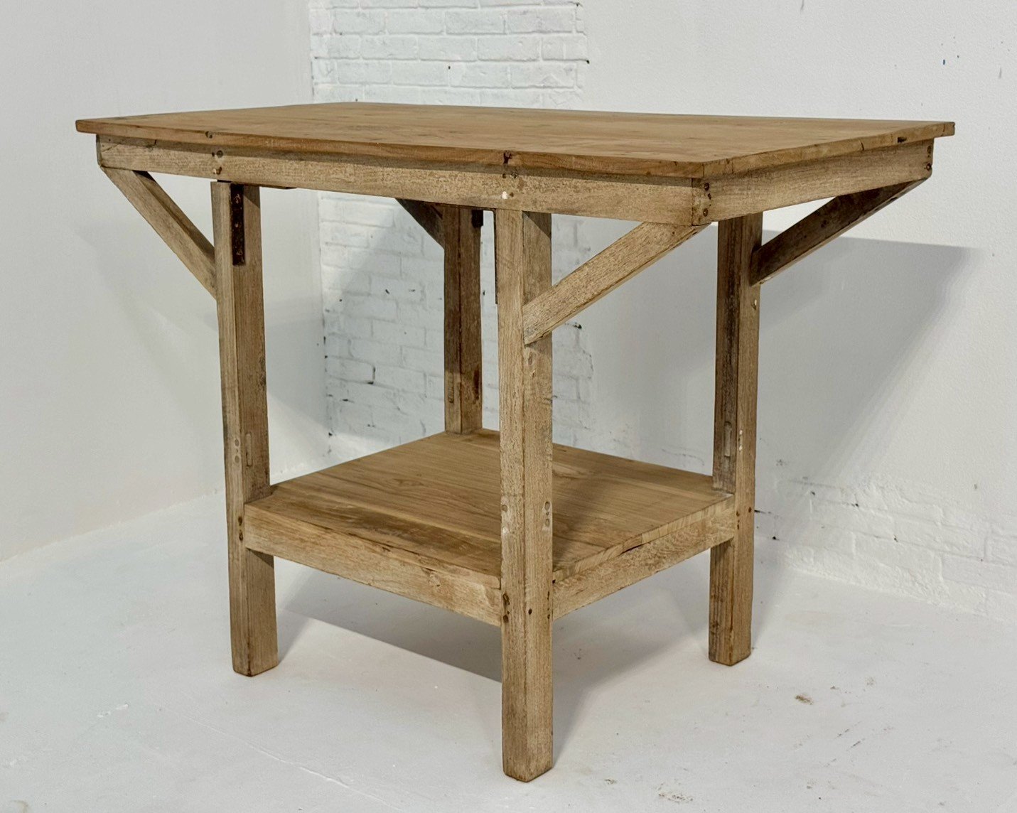 Drop Shelf Table – Designer Table with Architectural Strut Base and Lower Shelf W105 x D55 x H77 cm - RIVO HOMES