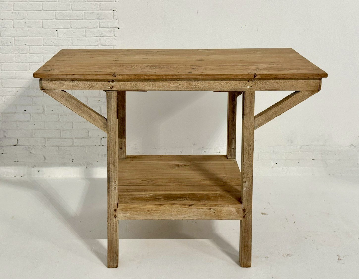 Drop Shelf Table – Designer Table with Architectural Strut Base and Lower Shelf W105 x D55 x H77 cm - RIVO HOMES