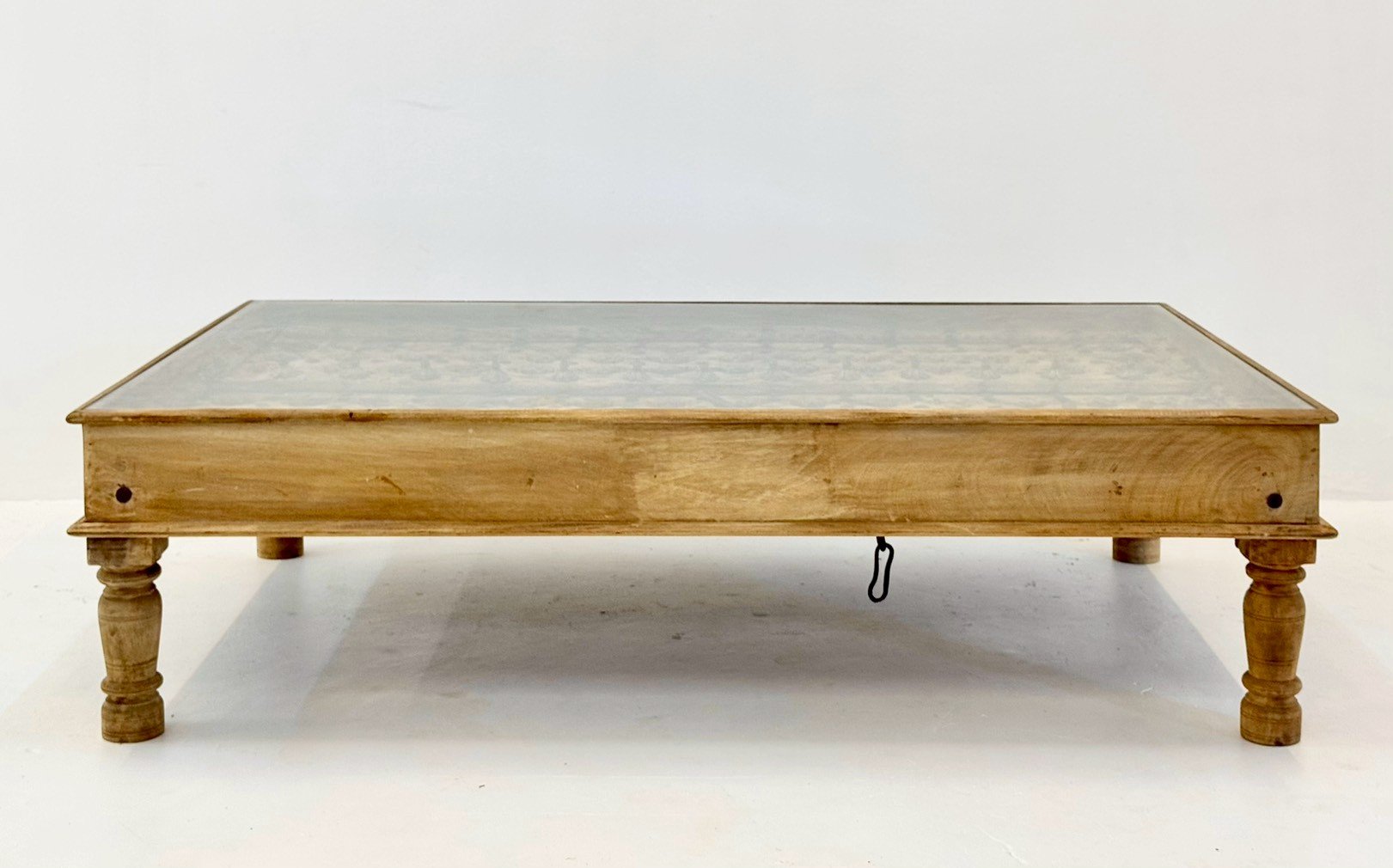 Estate Antique Coffee Table – 173 cm Rectangular Low-Set Table with Weathered Wood Finish, Turned Column Legs, Paneled Border - RIVO HOMES