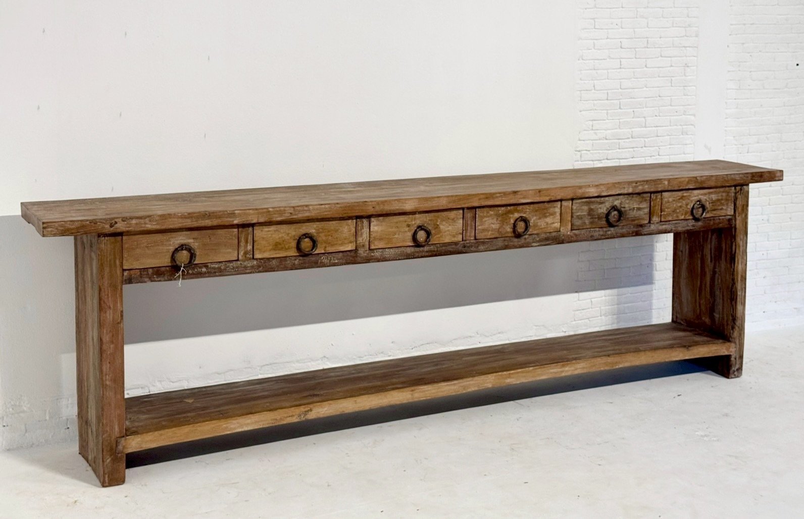 Extra Long Six Drawers Console Table – Large Storage Wooden Console Table with Rustic FinishW300 x D40 x H88 cm - RIVO HOMES