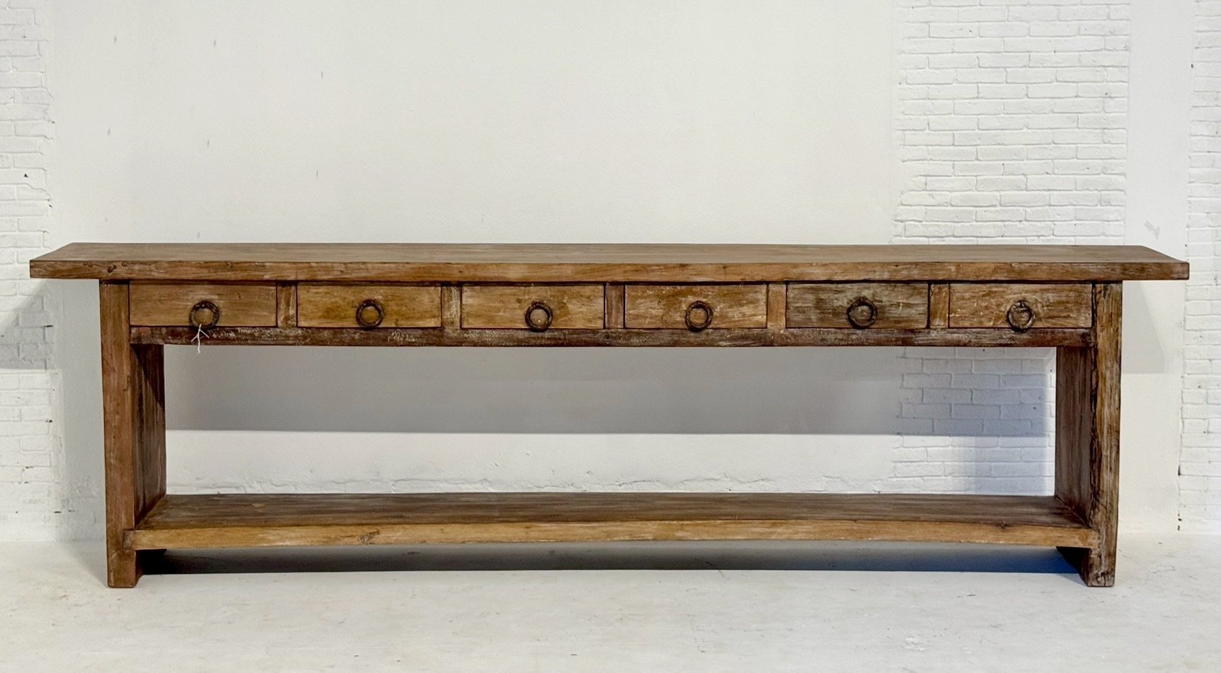 Extra Long Six Drawers Console Table – Large Storage Wooden Console Table with Rustic FinishW300 x D40 x H88 cm - RIVO HOMES