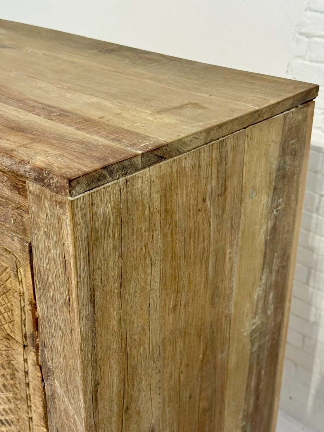 Faded Carved Doors Cabinet – Carved Storage Cabinet W102 x D41 x H98 cm - RIVO HOMES