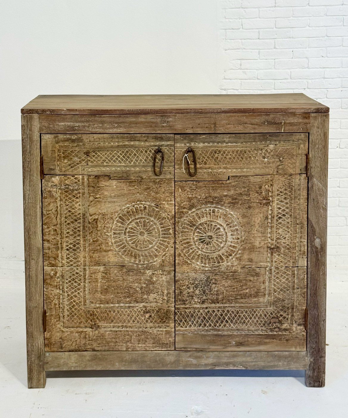 Faded Carved Doors Cabinet – Carved Storage Cabinet W102 x D41 x H98 cm - RIVO HOMES