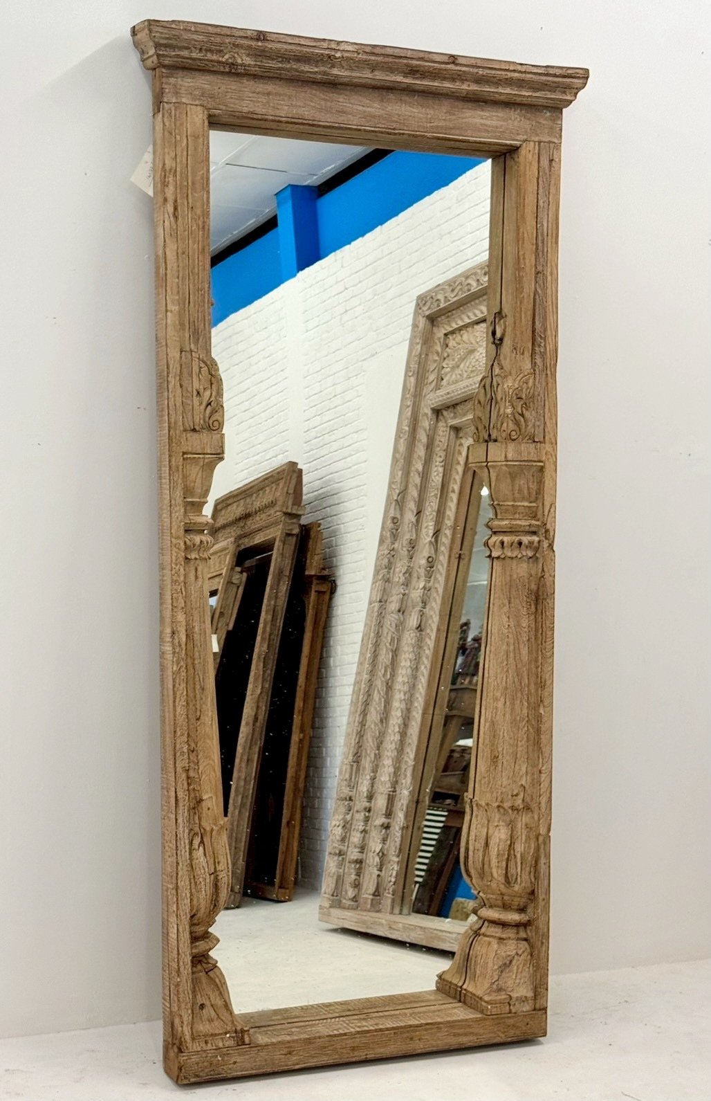 Floor Mirror with Hand Carved Wooden Frame – Grand Long Framed Mirror for House W104 x D13 x H228 cm - RIVO HOMES