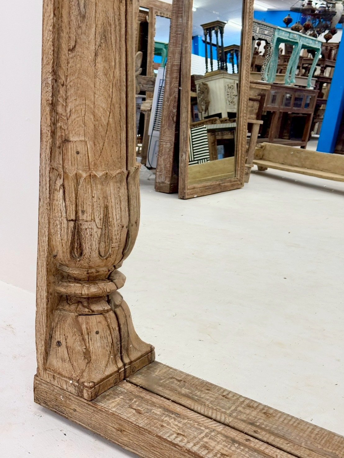 Floor Mirror with Hand Carved Wooden Frame – Grand Long Framed Mirror for House W104 x D13 x H228 cm - RIVO HOMES