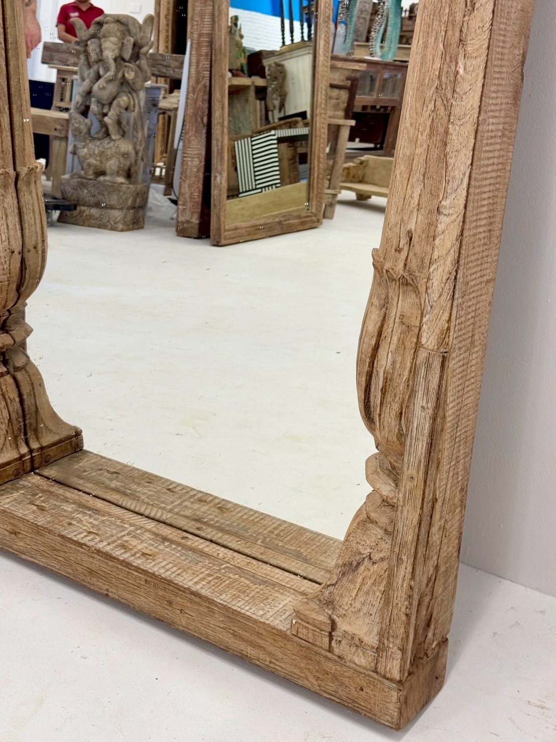 Floor Mirror with Hand Carved Wooden Frame – Grand Long Framed Mirror for House W104 x D13 x H228 cm - RIVO HOMES