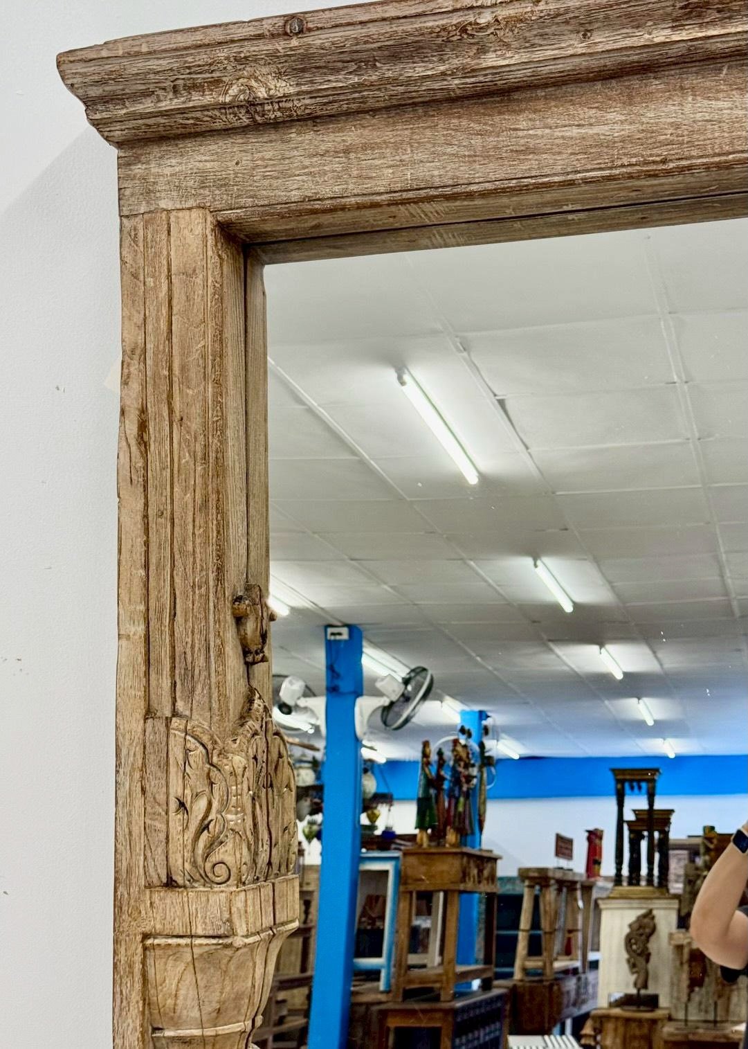 Floor Mirror with Hand Carved Wooden Frame – Grand Long Framed Mirror for House W104 x D13 x H228 cm - RIVO HOMES