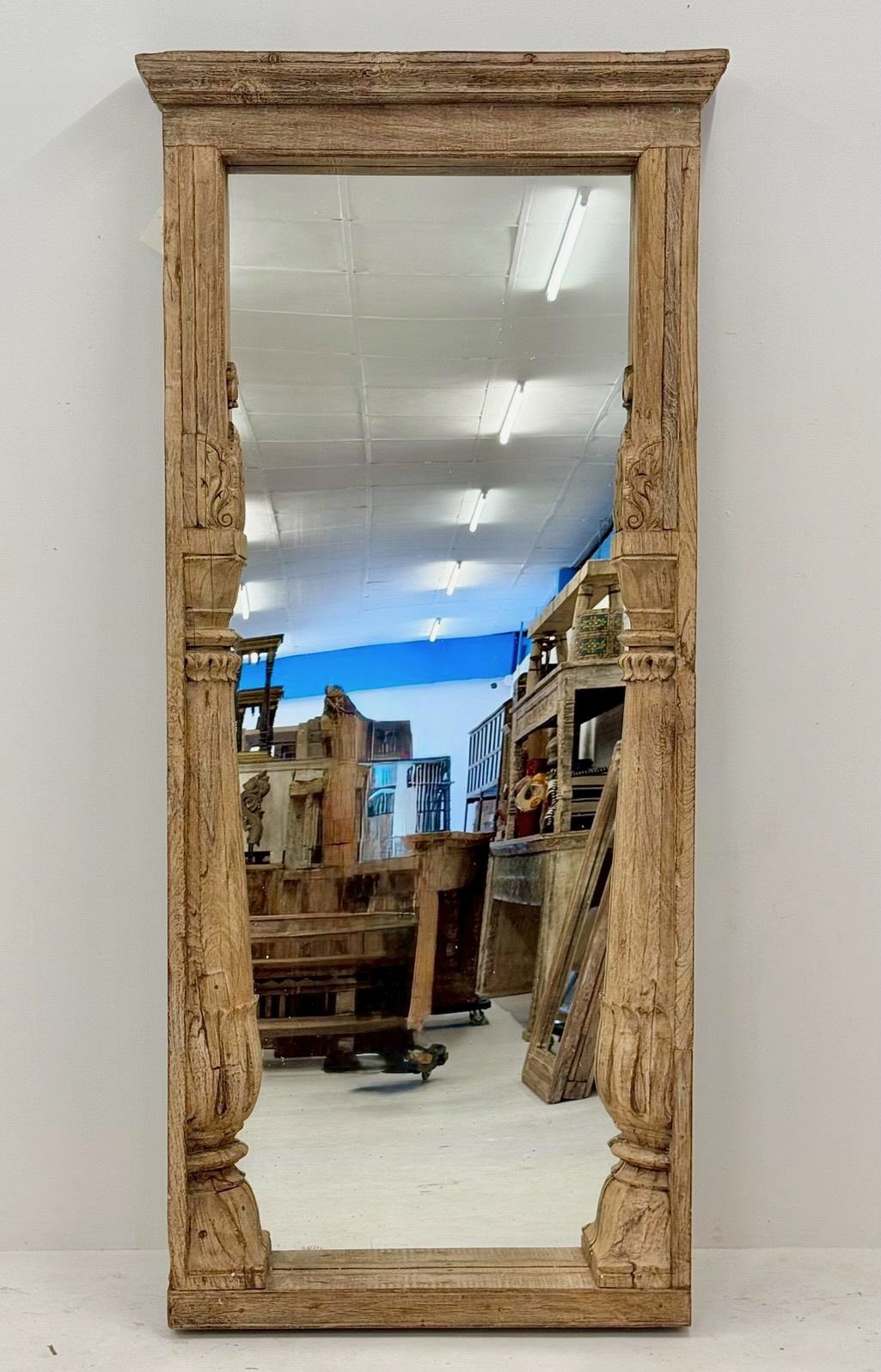 Floor Mirror with Hand Carved Wooden Frame – Grand Long Framed Mirror for House W104 x D13 x H228 cm - RIVO HOMES