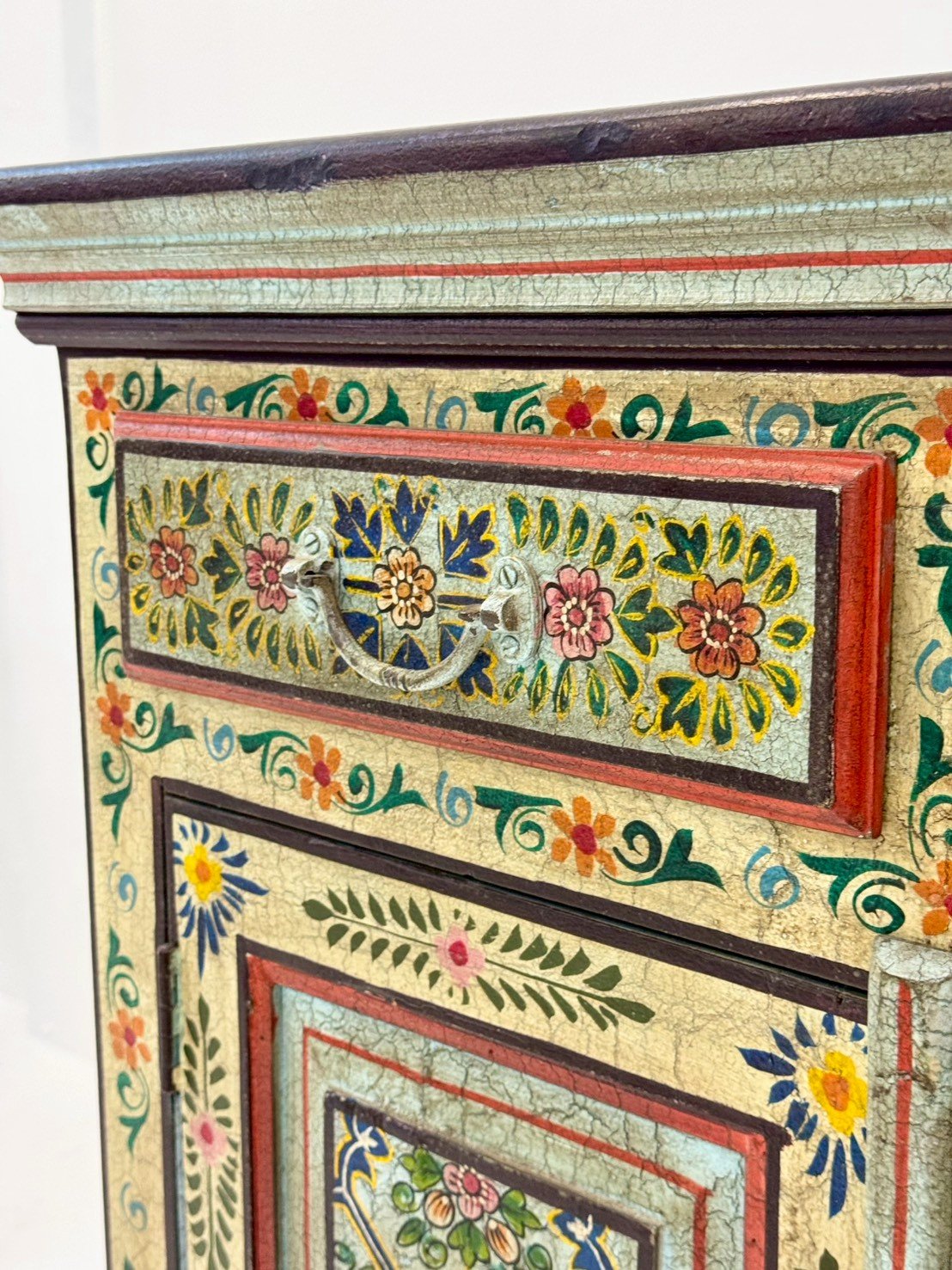Garden Bliss Hand Painted Cabinet – 89 cm Artisan 2-Door Cabinet with Dual Accent Drawers, Vibrant Floral Court Artistry 89 × 34 × 97 cm - RIVO HOMES