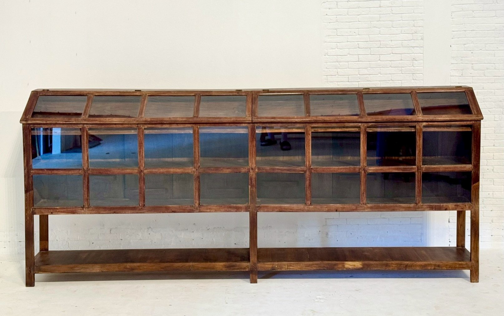 Glass Shelves Display Sideboard – Designer Sideboard with Vintage Rustic Finish W268 x D33 x H115 cm - RIVO HOMES