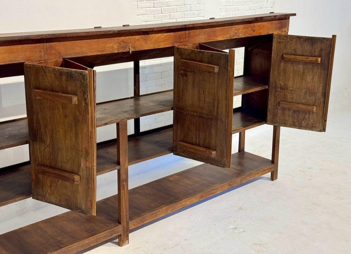 Glass Shelves Display Sideboard – Designer Sideboard with Vintage Rustic Finish W268 x D33 x H115 cm - RIVO HOMES