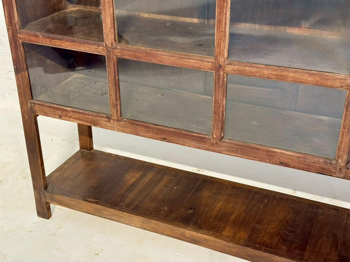 Glass Shelves Display Sideboard – Designer Sideboard with Vintage Rustic Finish W268 x D33 x H115 cm - RIVO HOMES