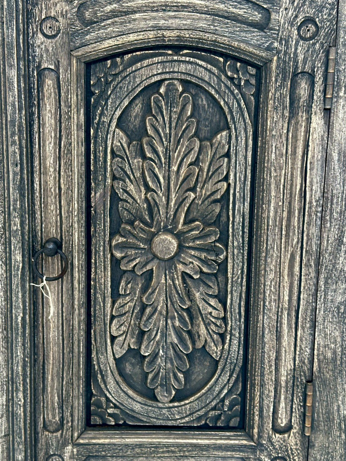Gothic Carved Bedside – Decorative Bedside Table with Hand-Carved Floral Detail and Weathered Finish W55 x D40 x H90 cm - RIVO HOMES