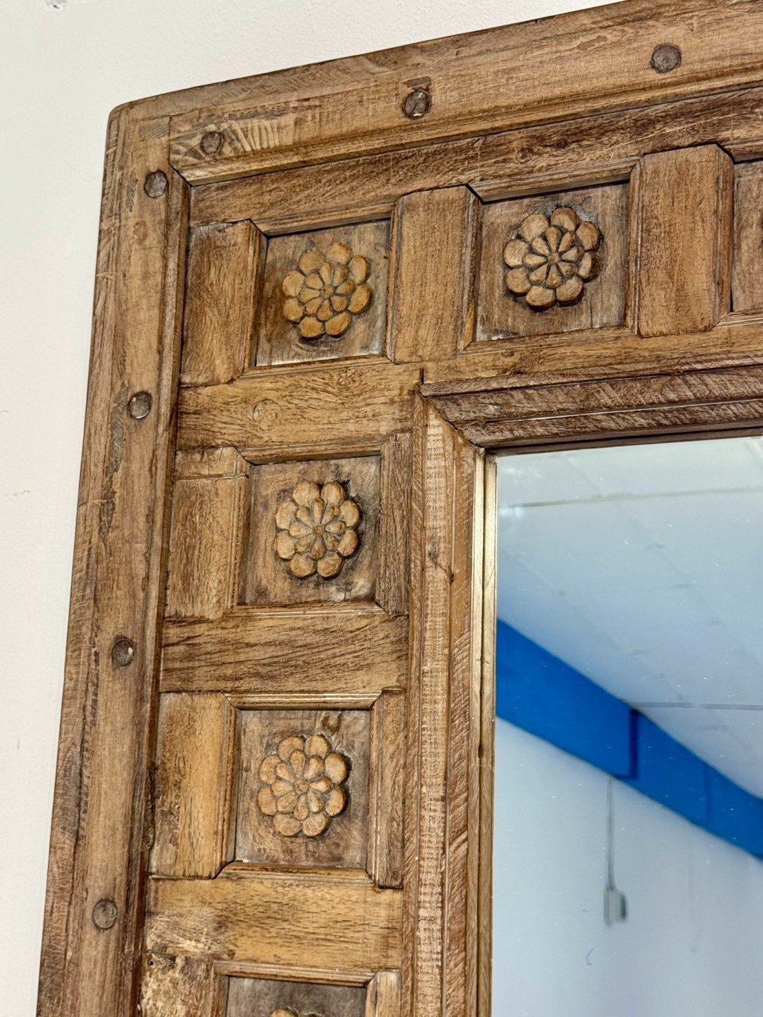Grandeur Carved Frame Mirror – Large Wooden Frame Mirror with Rustic Finish W107 x D8 x H215 cm - RIVO HOMES