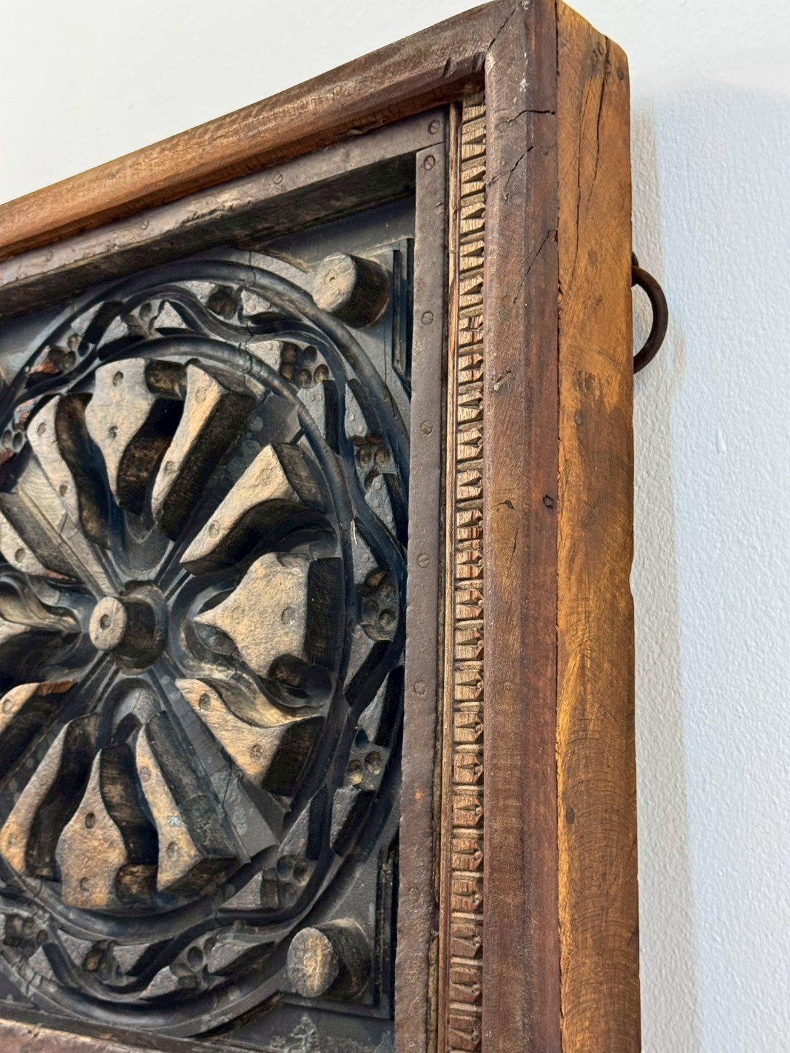Hand Carved Antique Wooden Panel – Vertical Stacked Sections with Geometric Latticework, Openwork Carvings (61 × 10 × 213 cm - RIVO HOMES