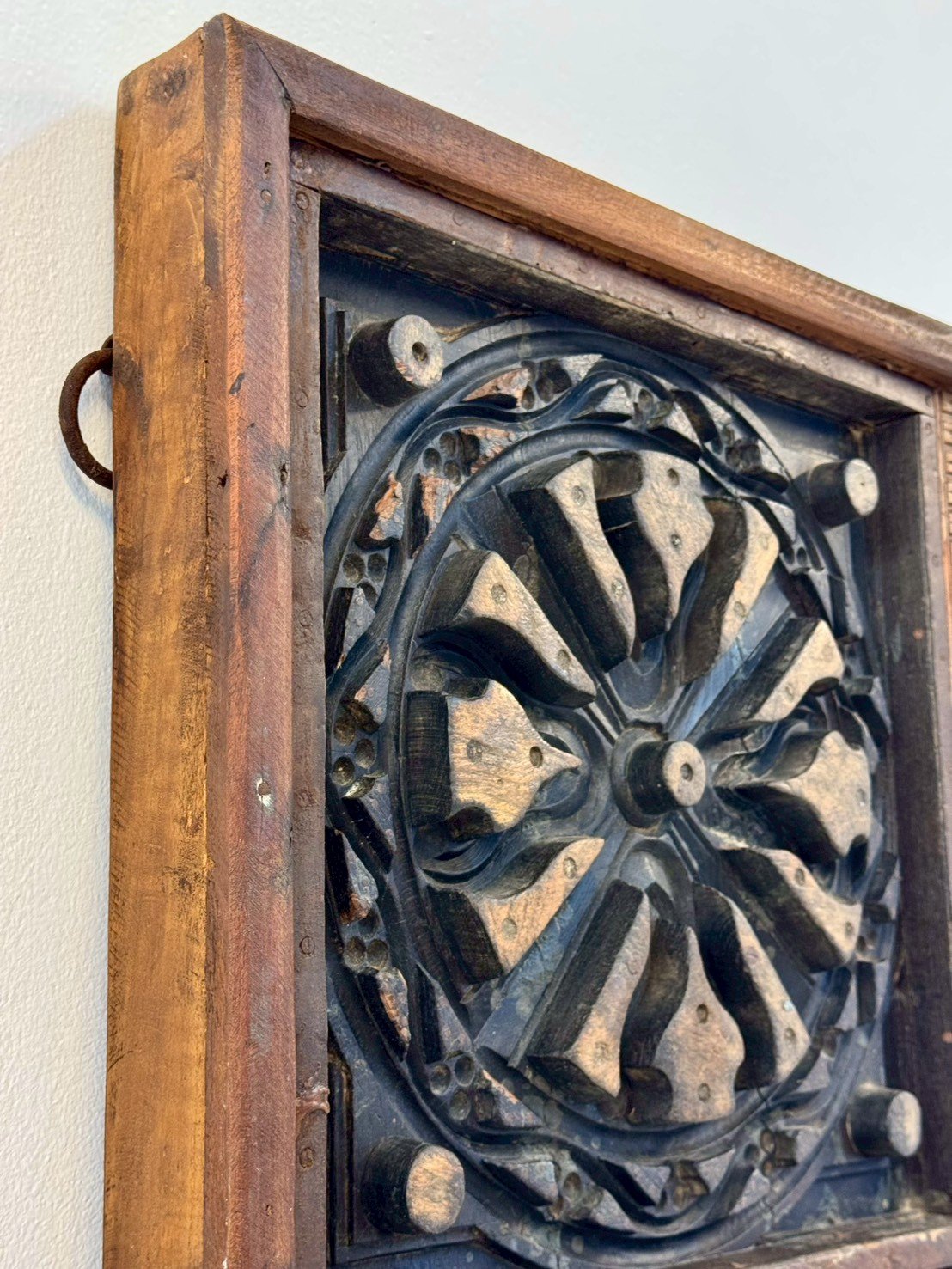 Hand Carved Antique Wooden Panel – Vertical Stacked Sections with Geometric Latticework, Openwork Carvings (61 × 10 × 213 cm - RIVO HOMES