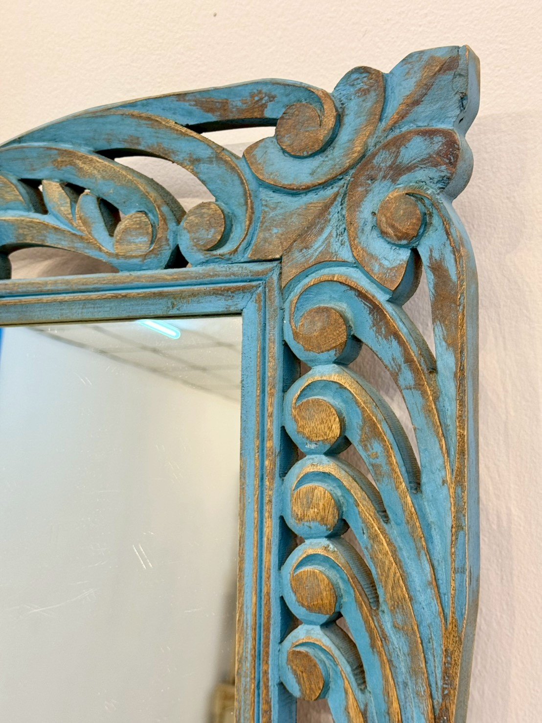 Hand Carved Floral Frame Mirror – Rustic Wall Mirror with Floral Border and Elegant FinishW93 x D3 x H184 cm - RIVO HOMES