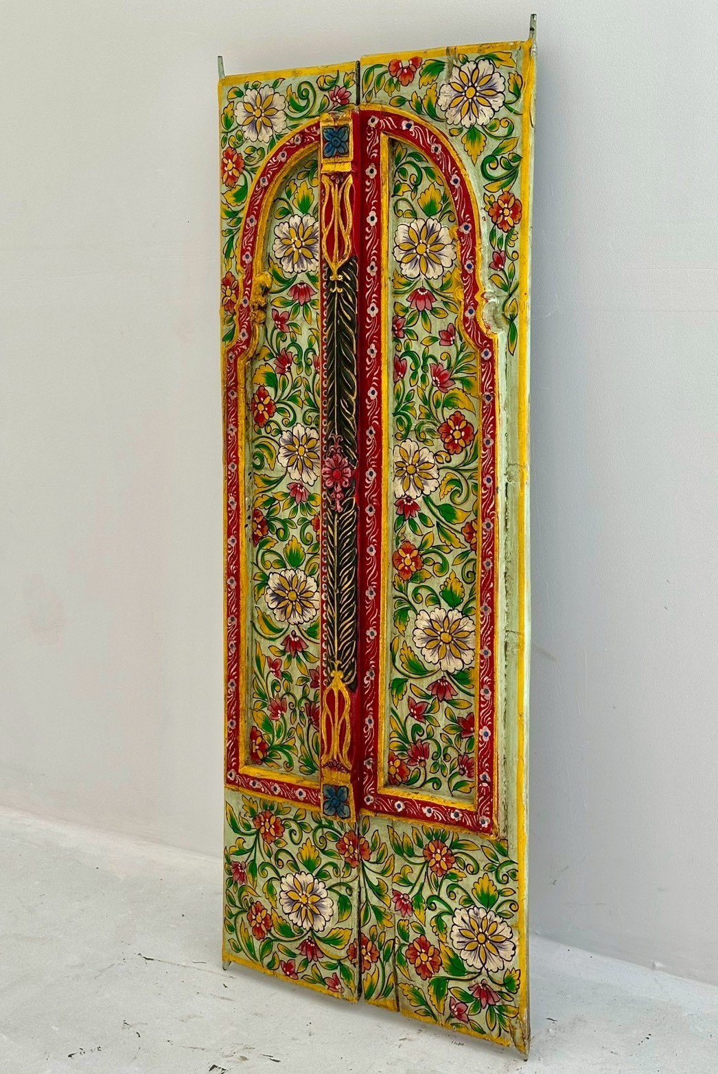 Hand Painted Window Panel – Vintage Window Wall Panel with Floral Artwork W60 x D4 x H160 cm - RIVO HOMES