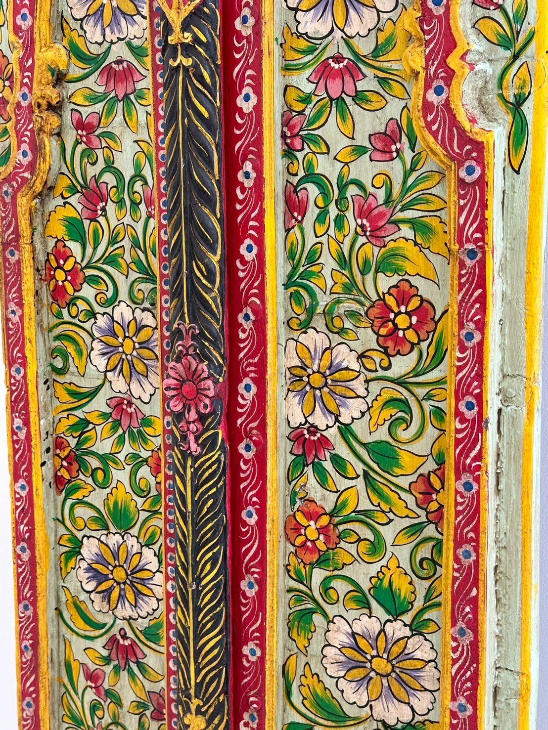 Hand Painted Window Panel – Vintage Window Wall Panel with Floral Artwork W60 x D4 x H160 cm - RIVO HOMES