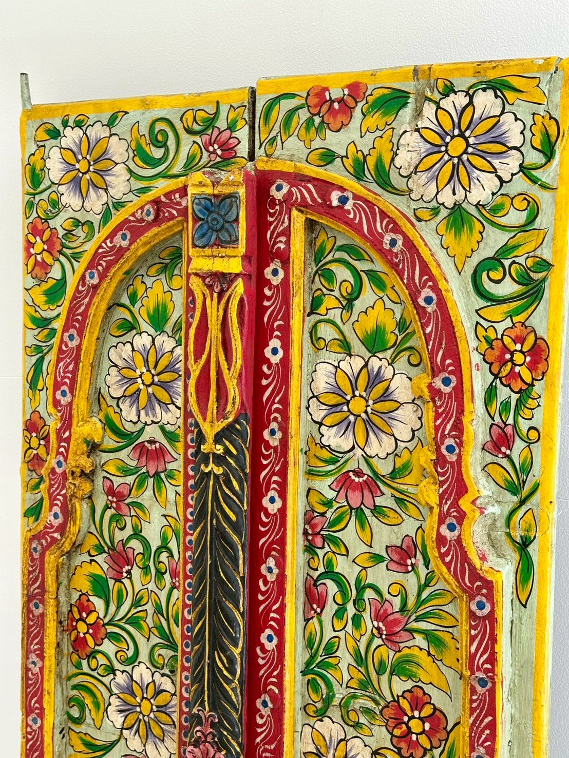 Hand Painted Window Panel – Vintage Window Wall Panel with Floral Artwork W60 x D4 x H160 cm - RIVO HOMES