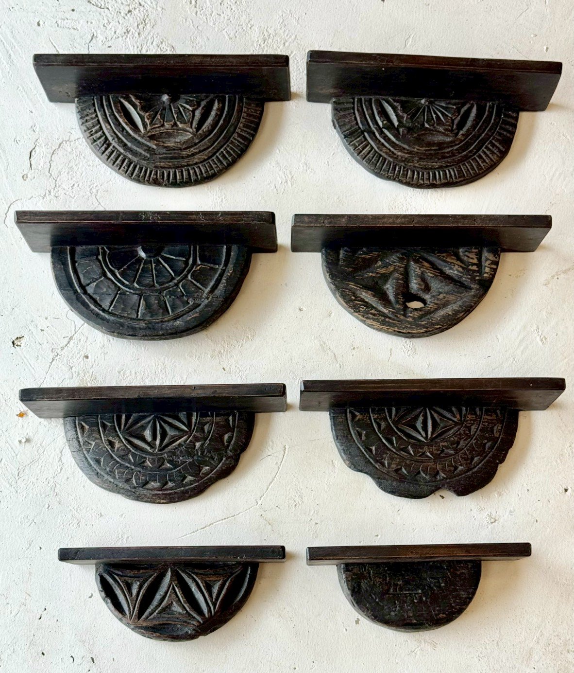 hand carved wooden shelfs