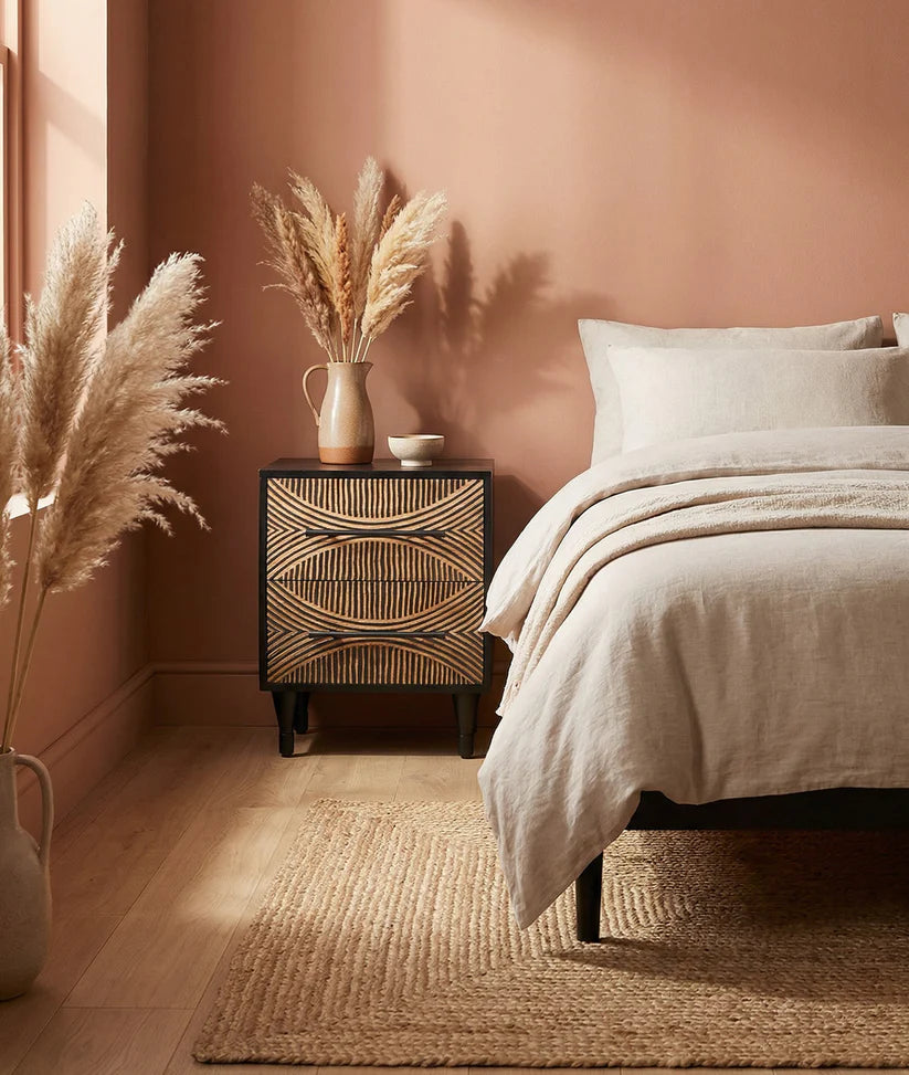  handcarved optical bedside table