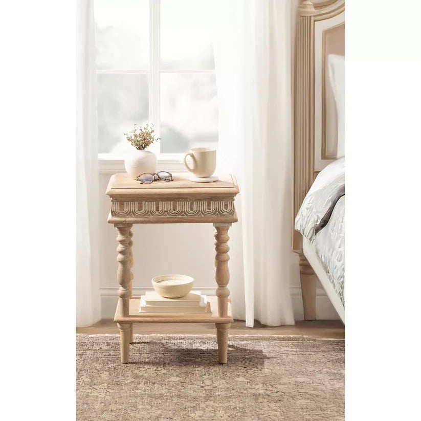 handcrafted carved side table