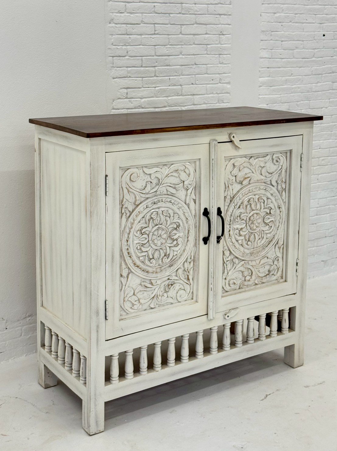 Heritage Carving Style Cabinet – Designer Cabinet with Mandala Doors and Two-Tone Finish W100 x D45 x H100 cm - RIVO HOMES