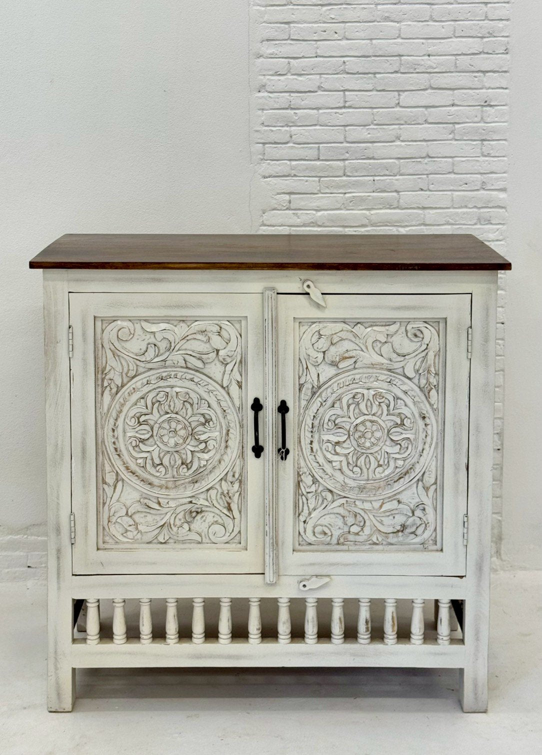 Heritage Carving Style Cabinet – Designer Cabinet with Mandala Doors and Two-Tone Finish W100 x D45 x H100 cm - RIVO HOMES