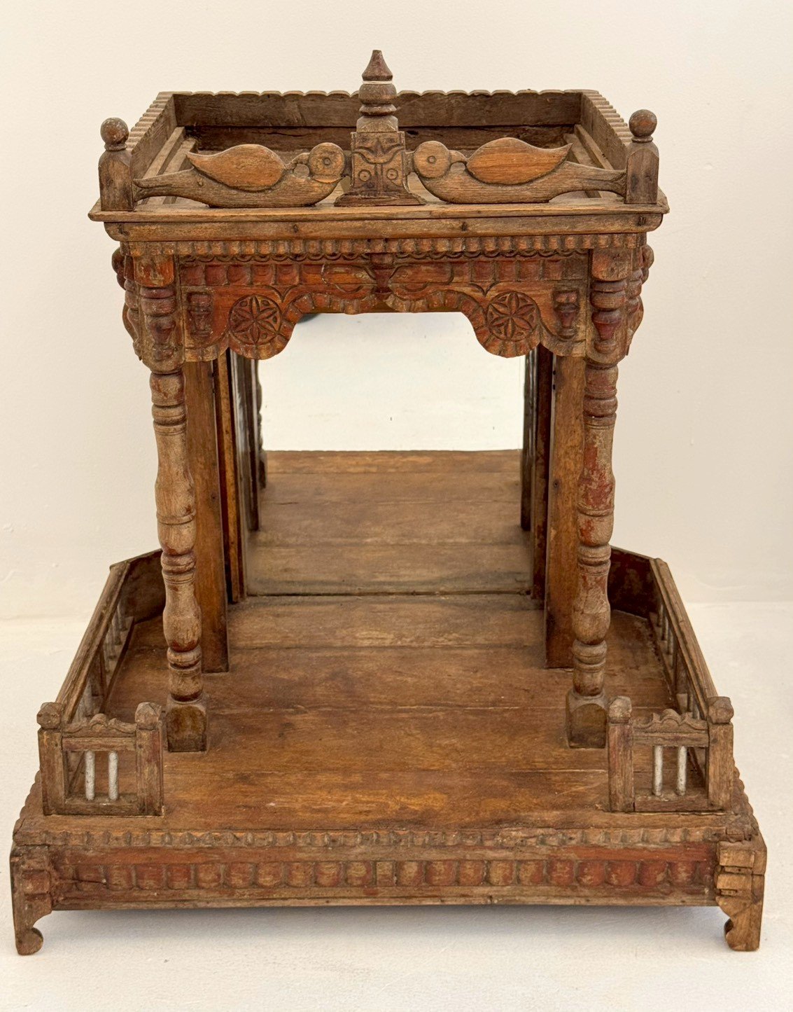 Home Large Hand Carved Mandir – Wooden Mandir with Antique Finish W61 x D42 x H73 cm - RIVO HOMES