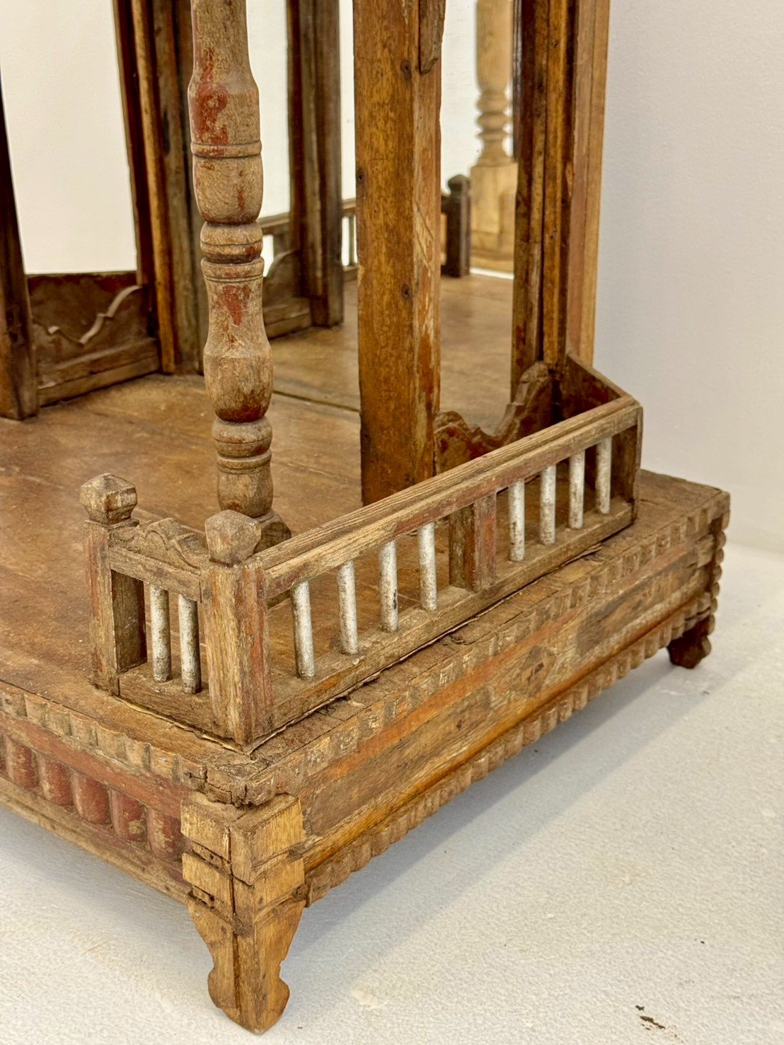 Home Large Hand Carved Mandir – Wooden Mandir with Antique Finish W61 x D42 x H73 cm - RIVO HOMES