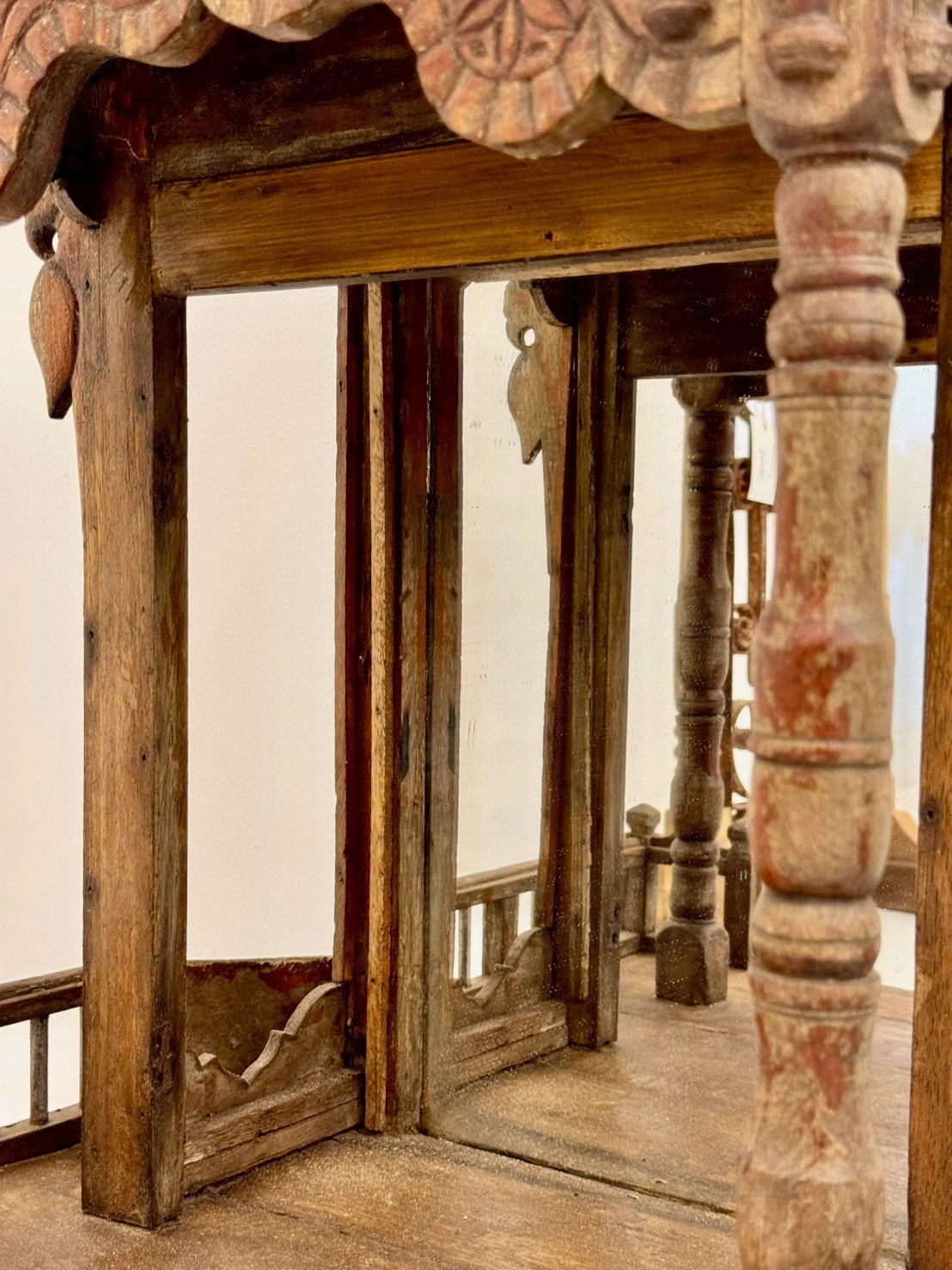 Home Large Hand Carved Mandir – Wooden Mandir with Antique Finish W61 x D42 x H73 cm - RIVO HOMES