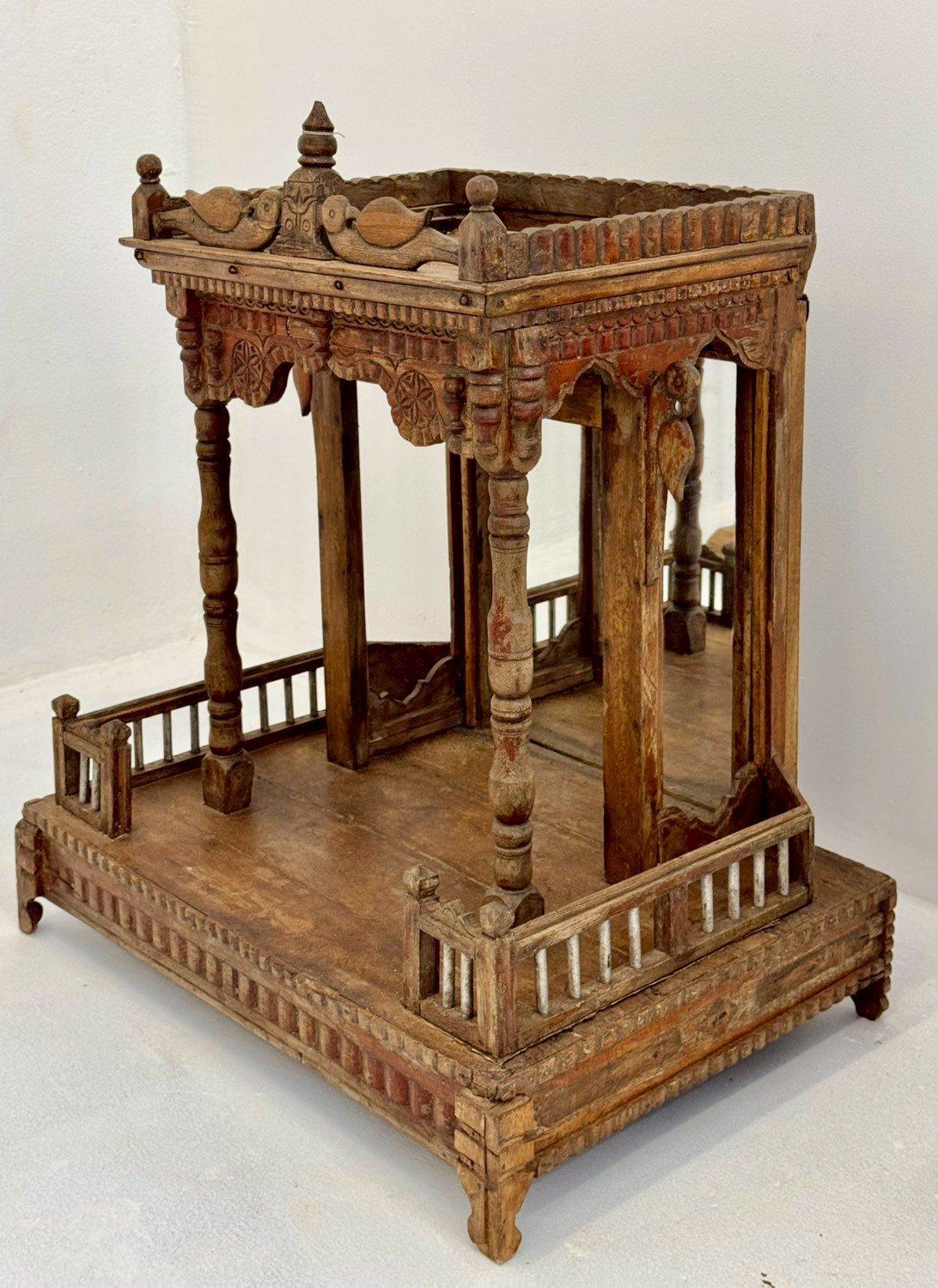 Home Large Hand Carved Mandir – Wooden Mandir with Antique Finish W61 x D42 x H73 cm - RIVO HOMES