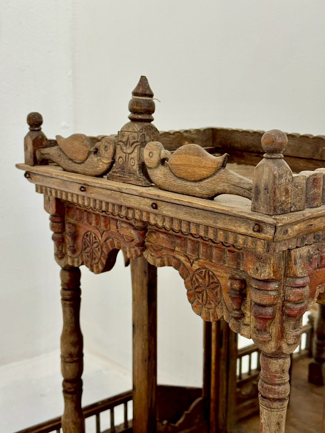 Home Large Hand Carved Mandir – Wooden Mandir with Antique Finish W61 x D42 x H73 cm - RIVO HOMES