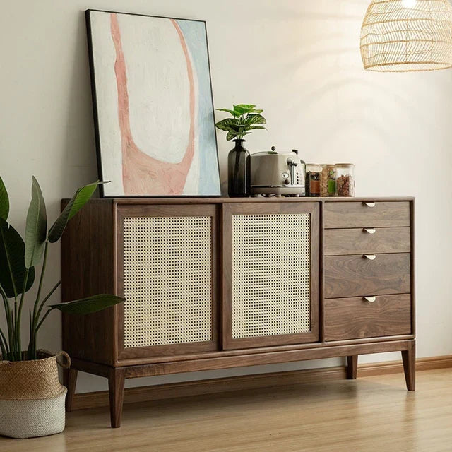 Caning Door solid walnut bedroom furniture, sideboard cabinet, buffet sideboard