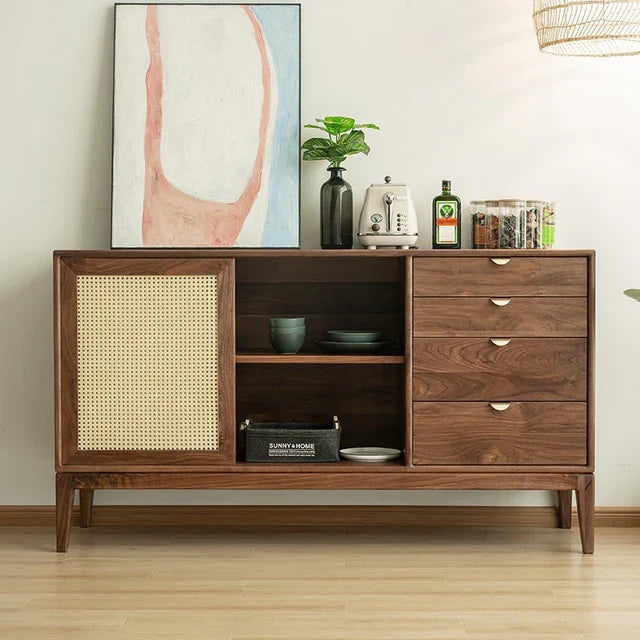 Caning Door solid walnut bedroom furniture, sideboard cabinet, buffet sideboard
