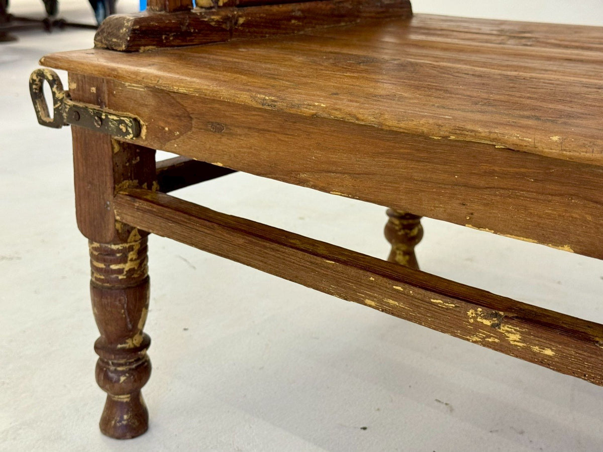 Inlaid Backrest Panel Bench – Paint Inlaid Bench with Rustic Wood Finish W148 x D52 x H86 cm - RIVO HOMES
