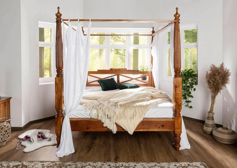 intricate headboard poster bed